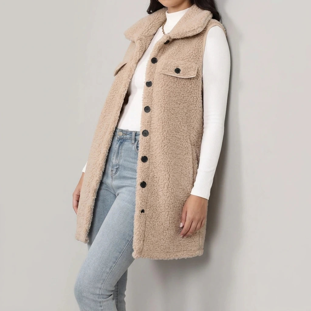 Button Up Teddy Vest Coat — lifestyle