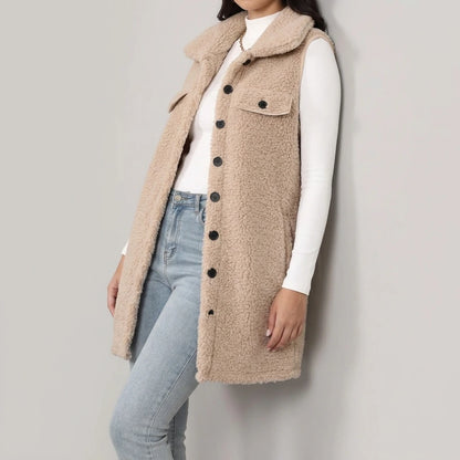 Button Up Teddy Vest Coat — lifestyle