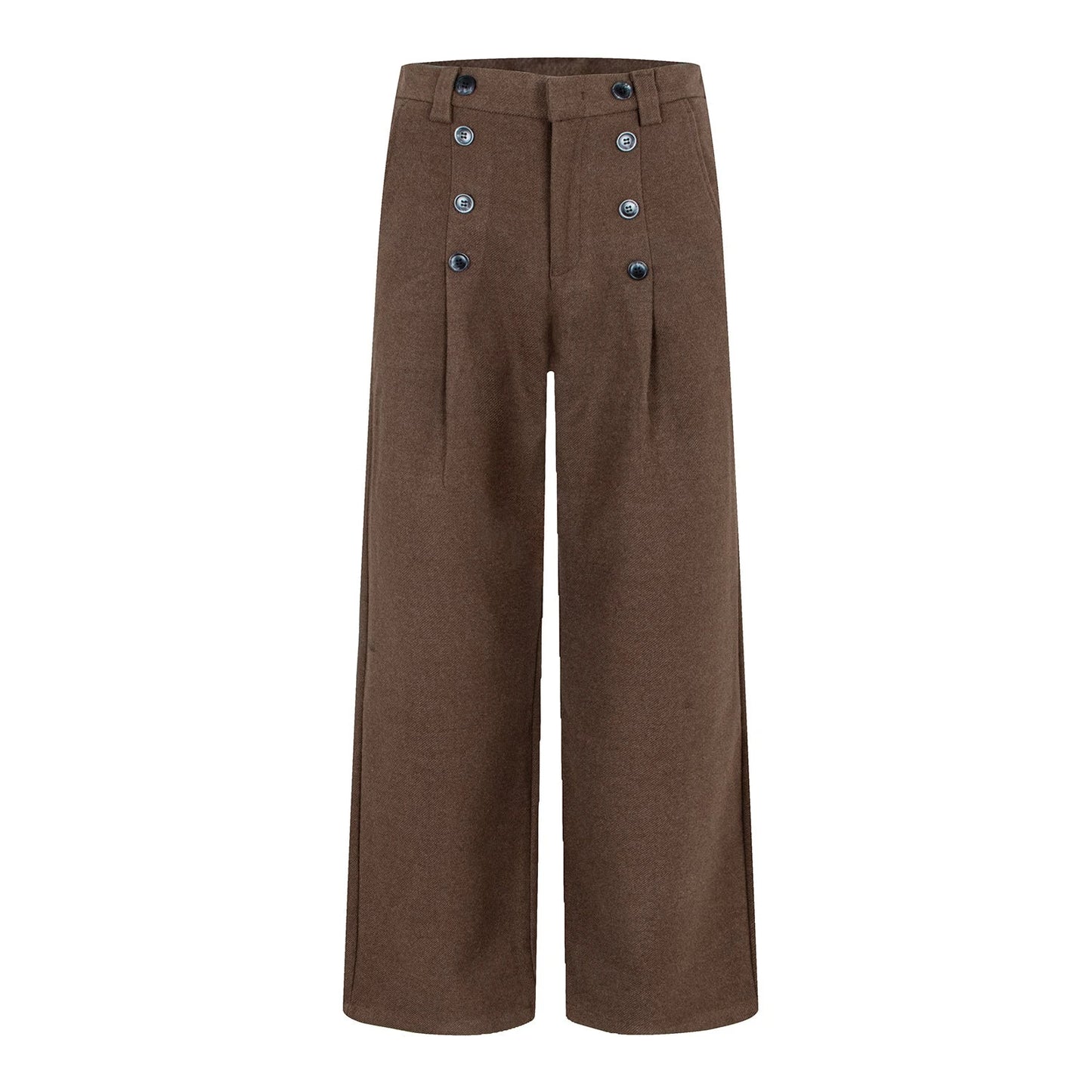 Fluid Trousers with Vertical Button Design, Loose Wide-Leg Tailored Fit, Pleated Straight Leg Pants — variant_front