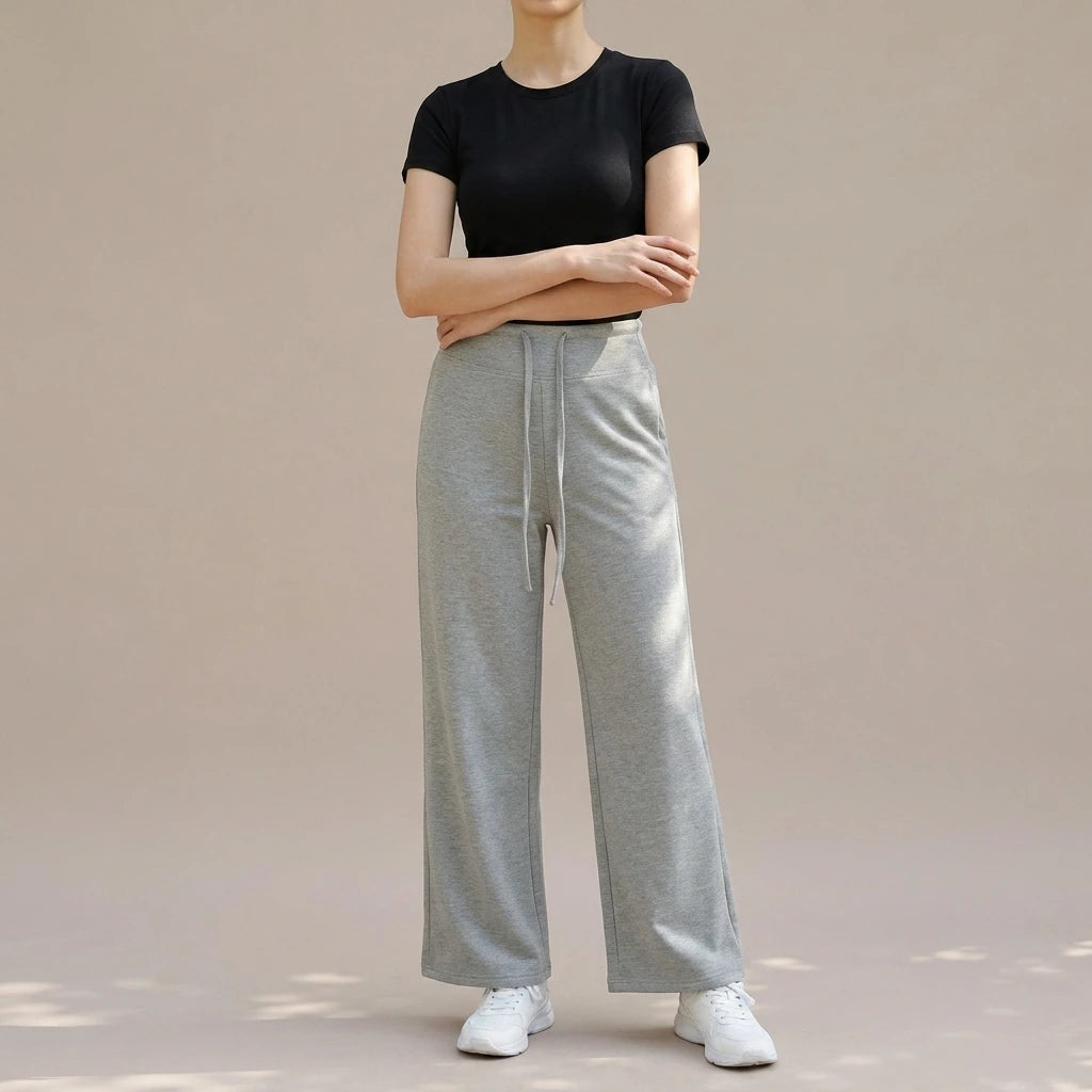 Yoga drawstring high waist wide leg walking pants casual pants — variant_front