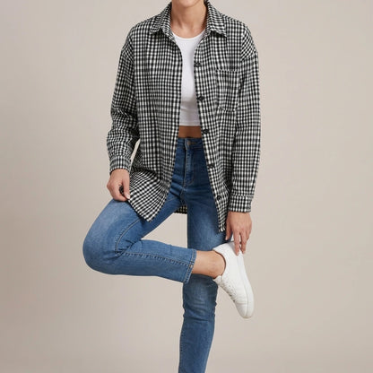Thousand bird plaid button down flannel shirt — lifestyle