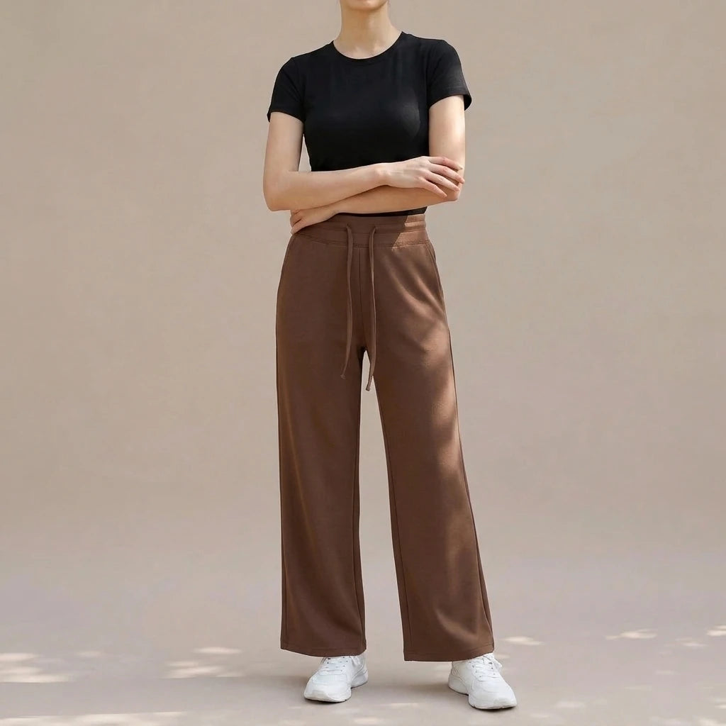 Yoga drawstring high waist wide leg walking pants casual pants — variant_front