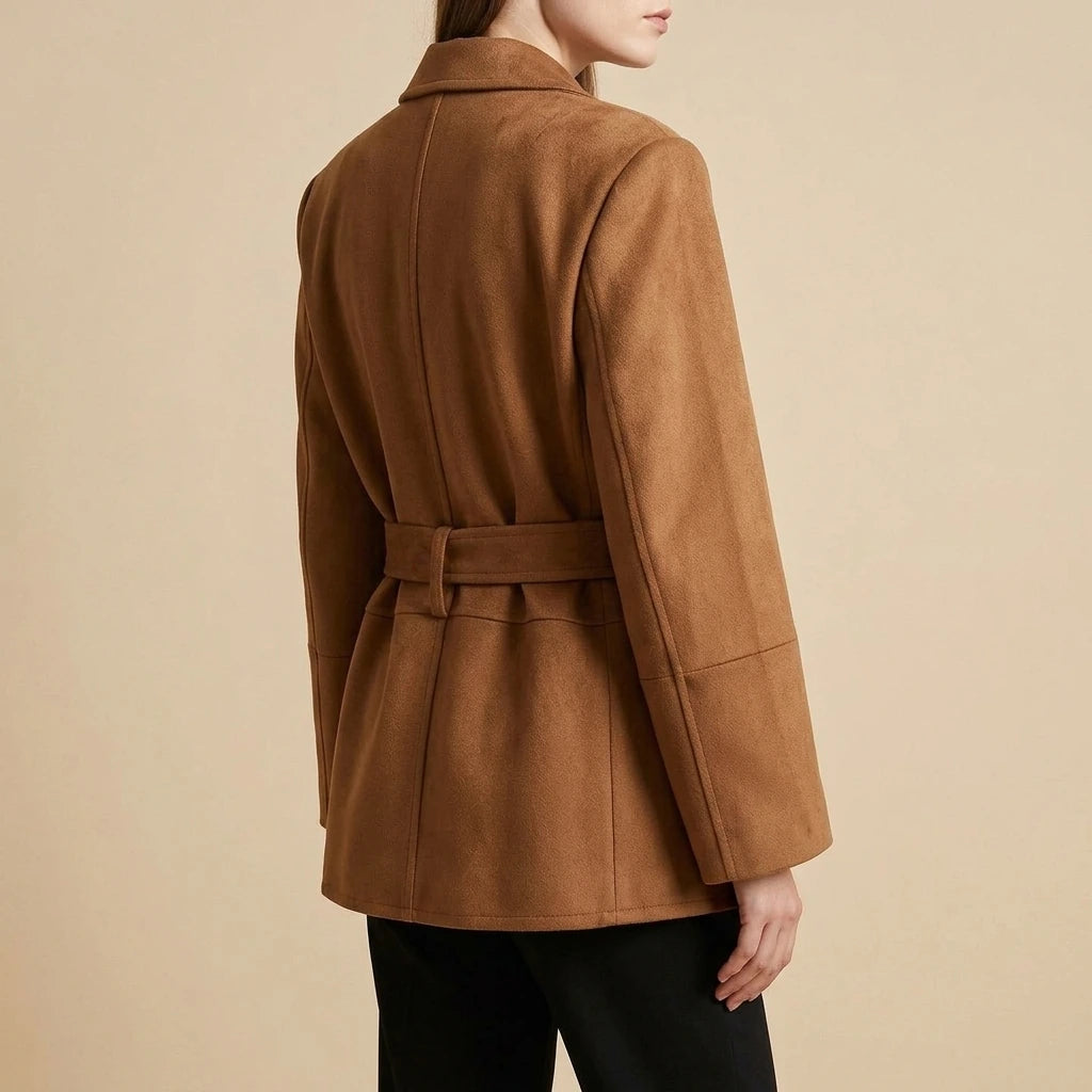 Shoulder padded suede suit jacket for women — variant_front