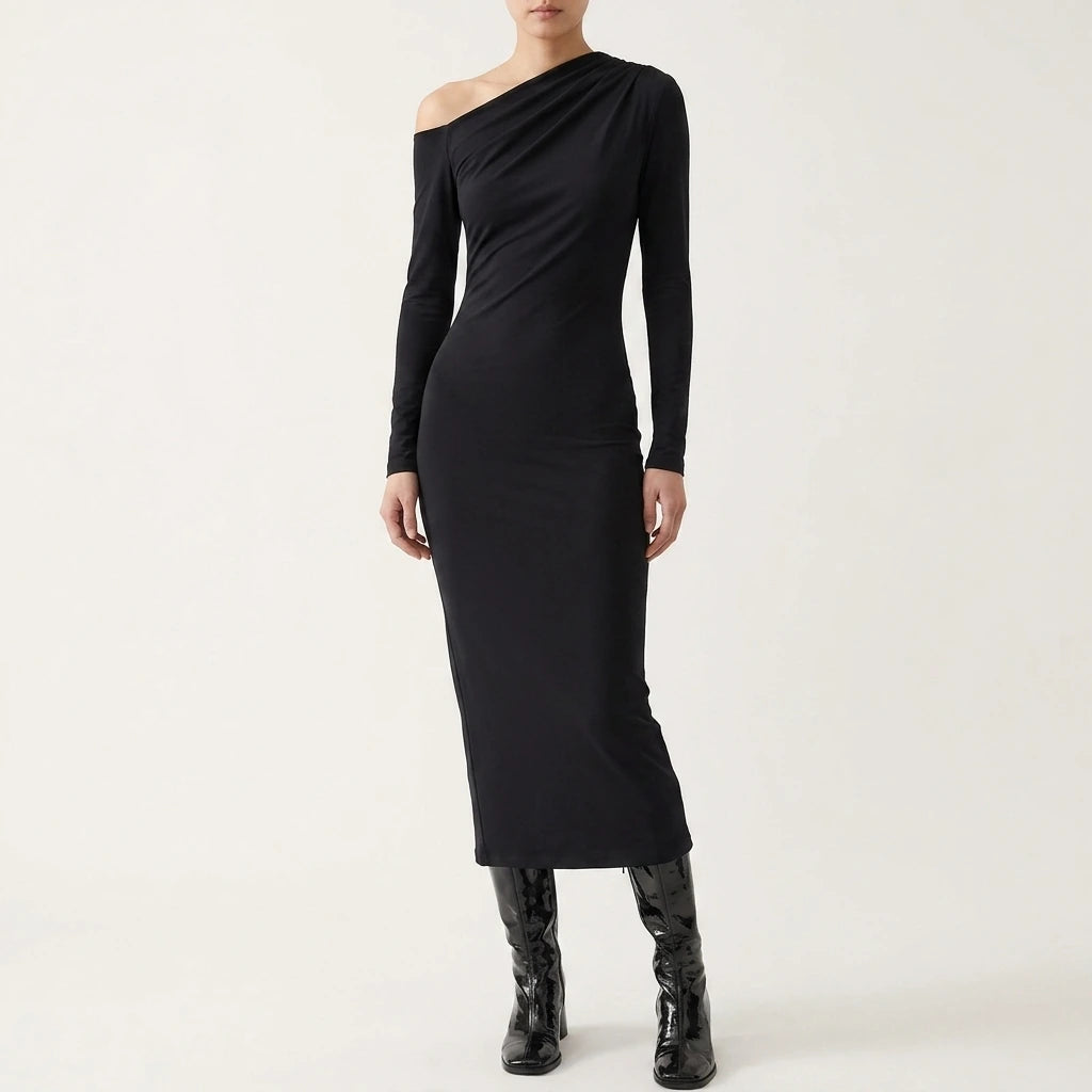 Long Dress Woman Asymmetric Midi Dresses for Women  Autumn Long Sleeve Office Bodycon Dress Female Party Dress — lifestyle