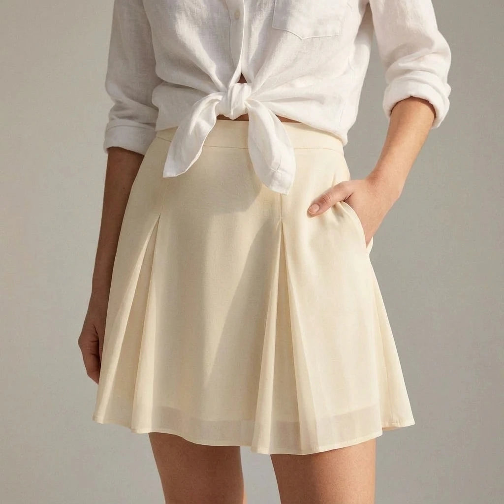 Elegant A-Line Mini Skirt for Women, High Waist, Chiffon, Lightweight, Daily Casual or Spring Summer Outfits, Solid Apricot, Polyester, No Stretch — lifestyle