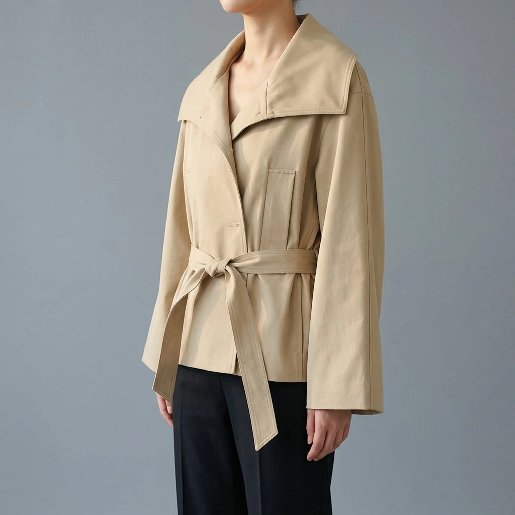 Flip over waistband trench coat — lifestyle