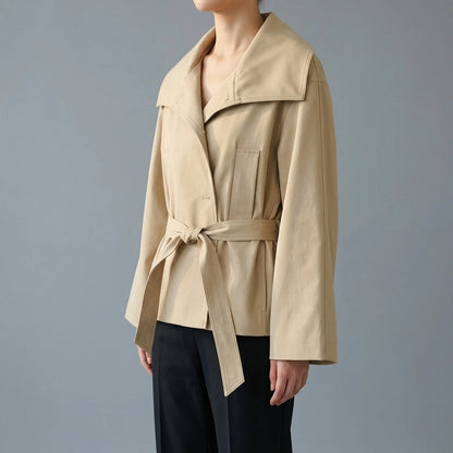 Flip over waistband trench coat — lifestyle