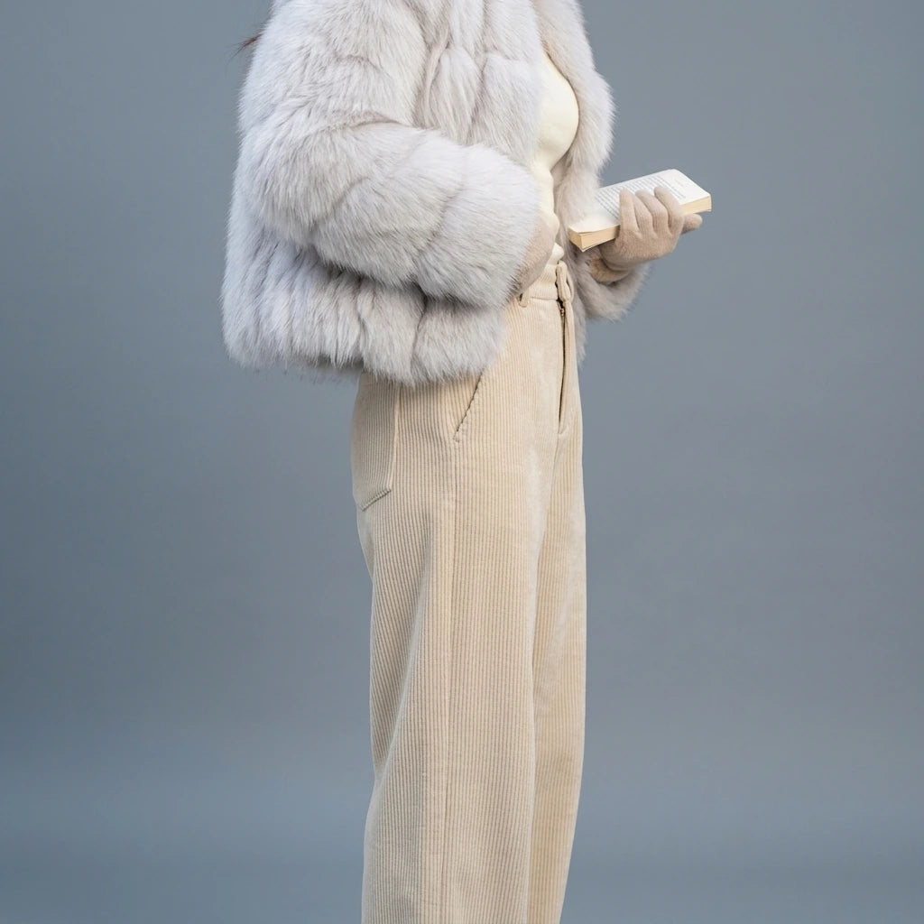 Corduroy Trousers Thick Silver Fox Fleece Long Pants — lifestyle