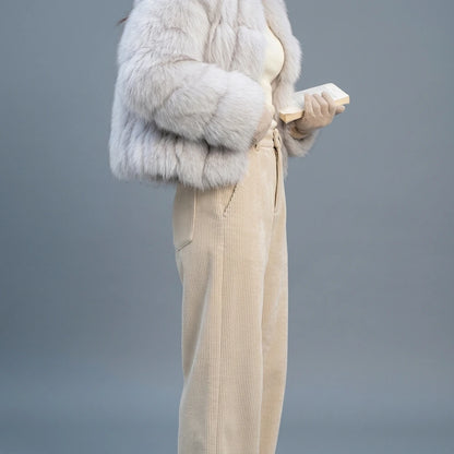 Corduroy Trousers Thick Silver Fox Fleece Long Pants — lifestyle