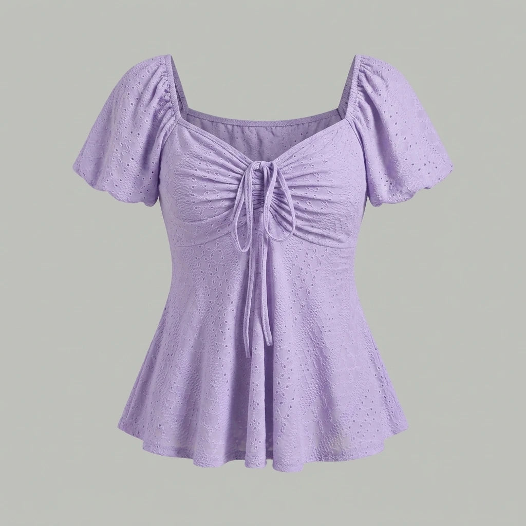 2026 Women Y2k Summer Tops V-Neck Drawstring Sexy Lace Up Short Sleeve Solid Color Shirts Female Elegant Casual Fashion Blouses — variant_front