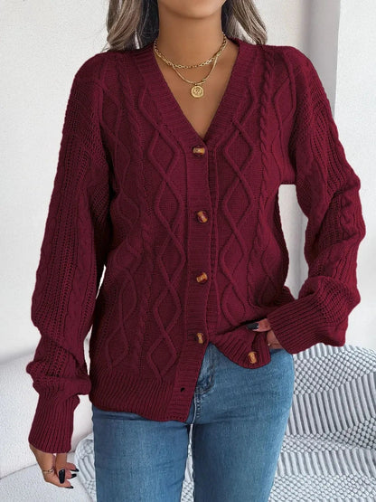 Cable-Knit Long Sleeve Cardigan — variant_front