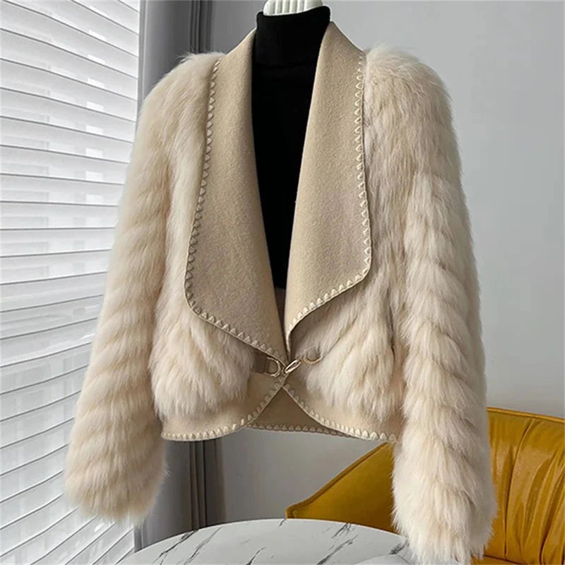 Fur Car Stripe Fur Coat For Women's Winter Lapel High-End Short Double-Sided Woolen Fashion Cardigan Thick Top Short — variant_front