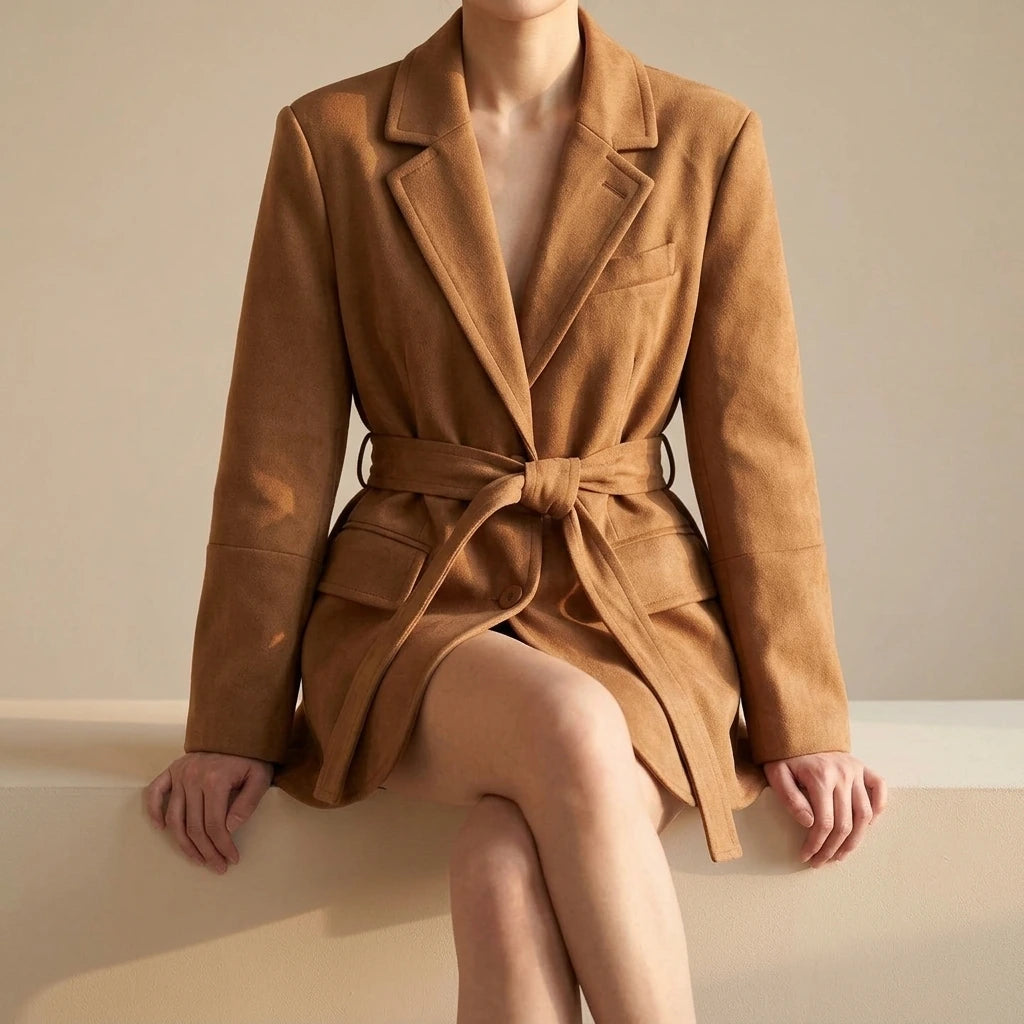 Shoulder padded suede suit jacket for women — variant_front