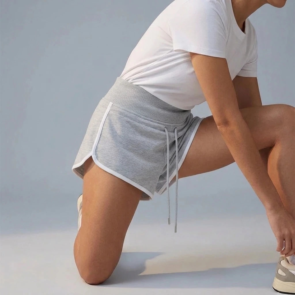 High Waist Wide Waistband Color Block Shorts for Sports and Leisure — variant_front