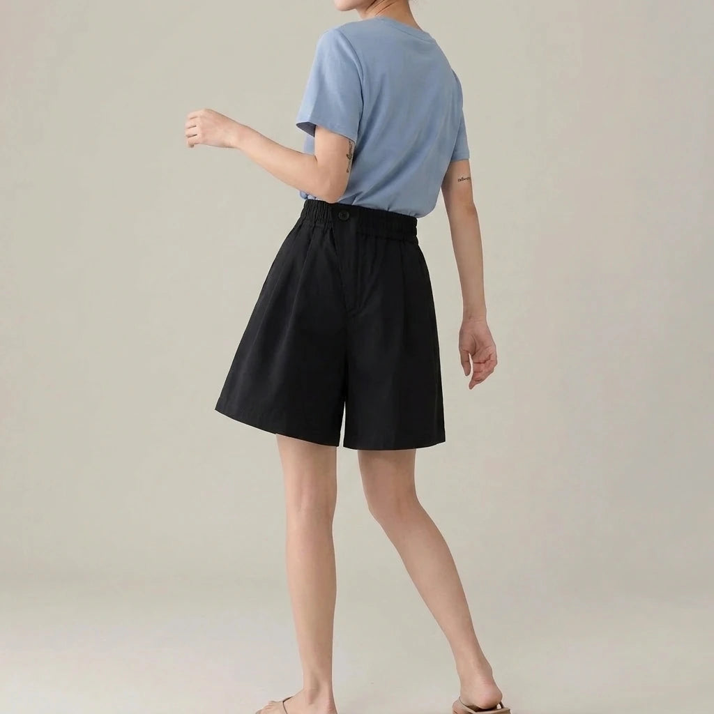 High-Waist Slimming Loose Wide-Leg Elastic Sports Pants Versatile Casual Plus-Size  Shorts Women Trendy — variant_front