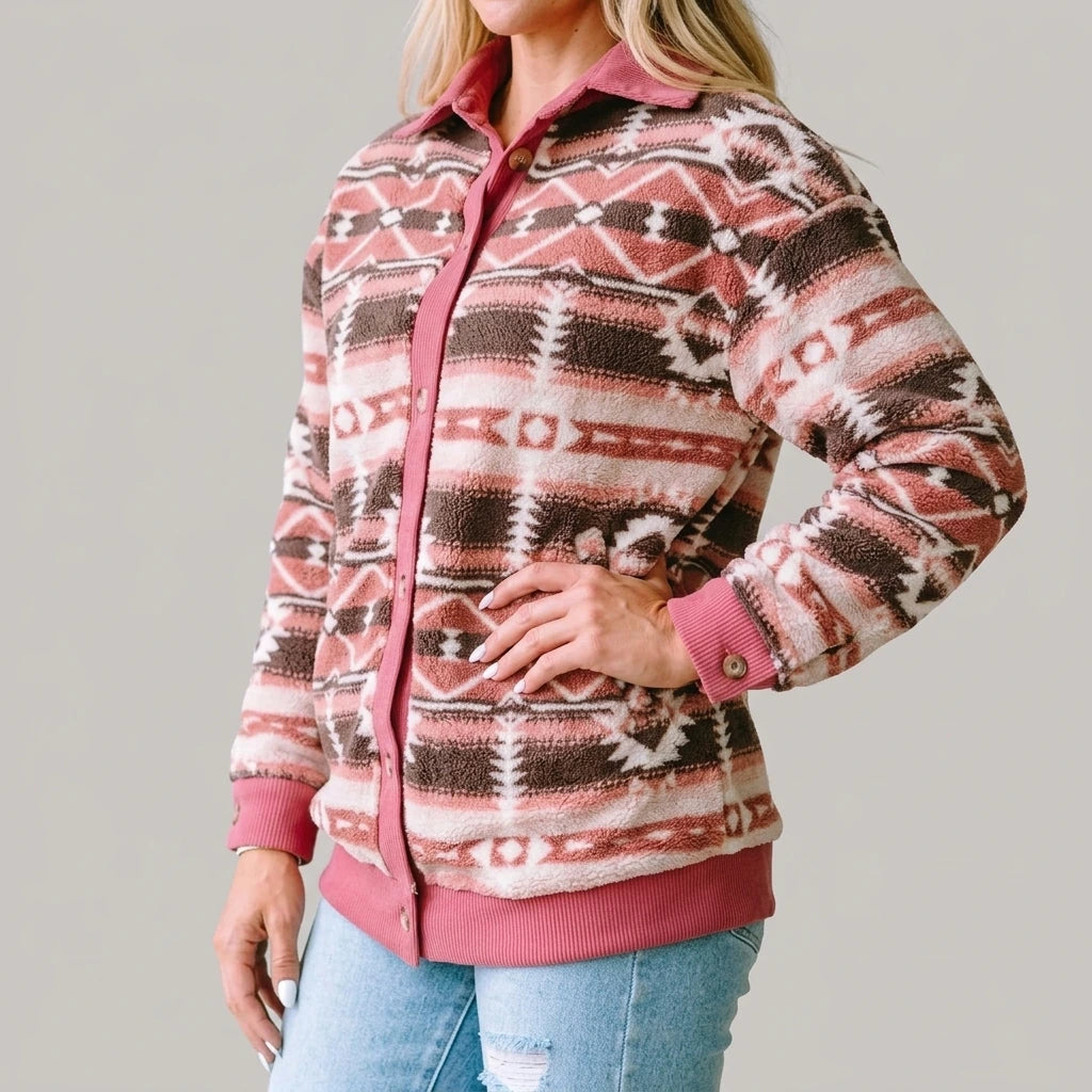 Pink Western Sherpa Corduroy Trim Jacket — lifestyle