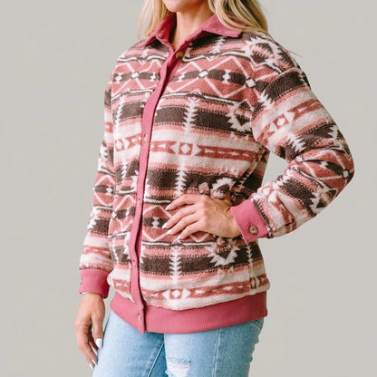 Pink Western Sherpa Corduroy Trim Jacket — lifestyle