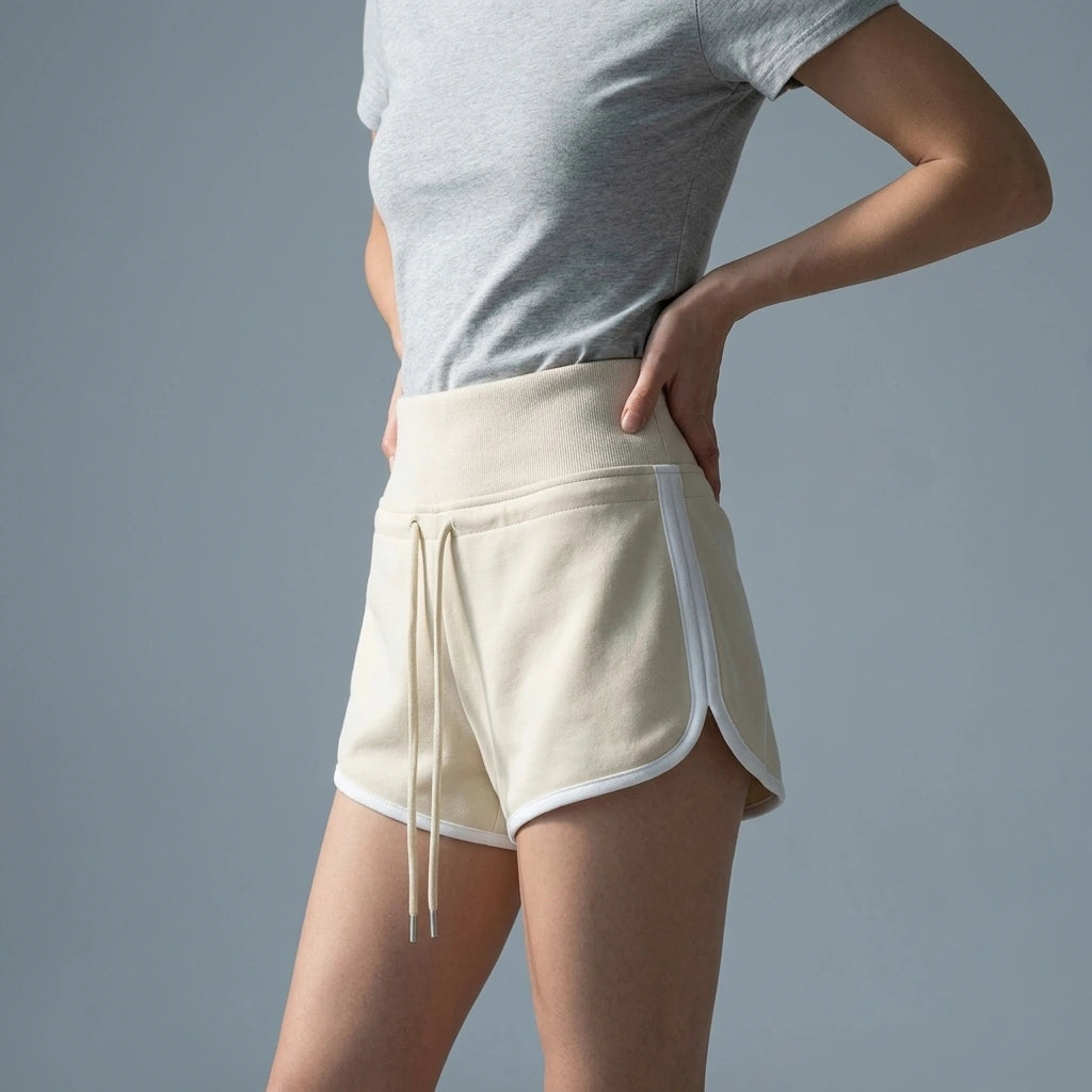 High Waist Wide Waistband Color Block Shorts for Sports and Leisure — variant_front