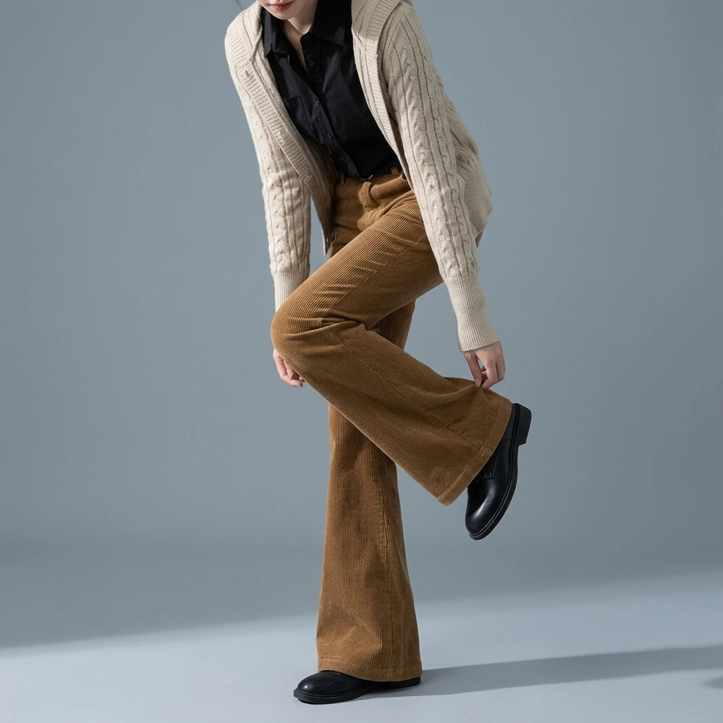 Vintage Corduroy Flared Trousers for Women, Casual Pants — lifestyle_lead