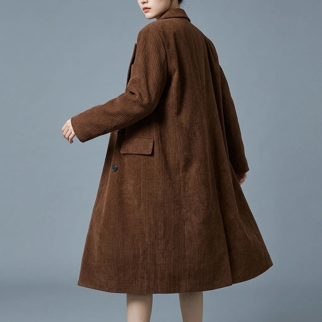 Corduroy blazer women's mid-length over-the-knee spring and autumn British style high-end woolen coat — lifestyle_lead