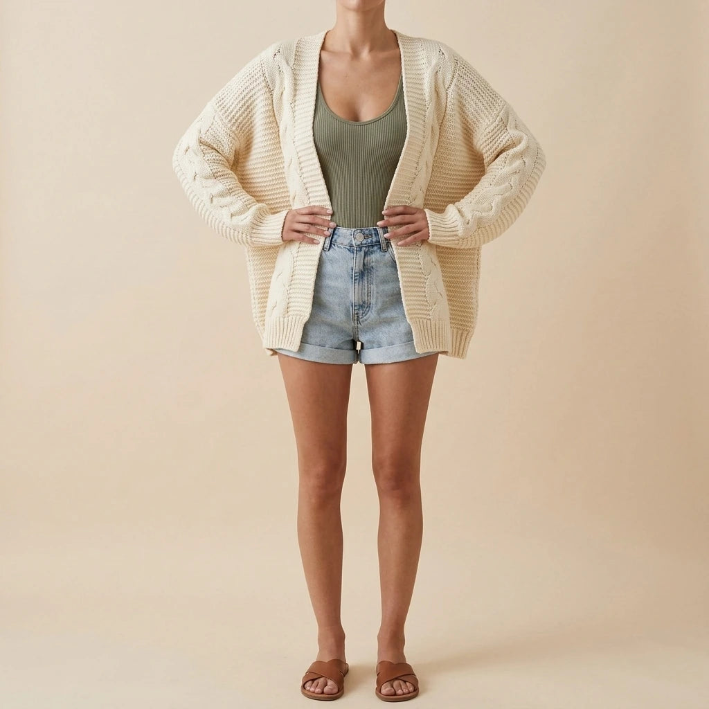 Cable-Knit Open Front Cardigan — lifestyle