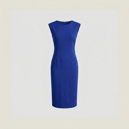 White Slim Fit Midi Dress, Sleeveless Round Neck, Solid Polyester, Effortless Summer Style — variant_front