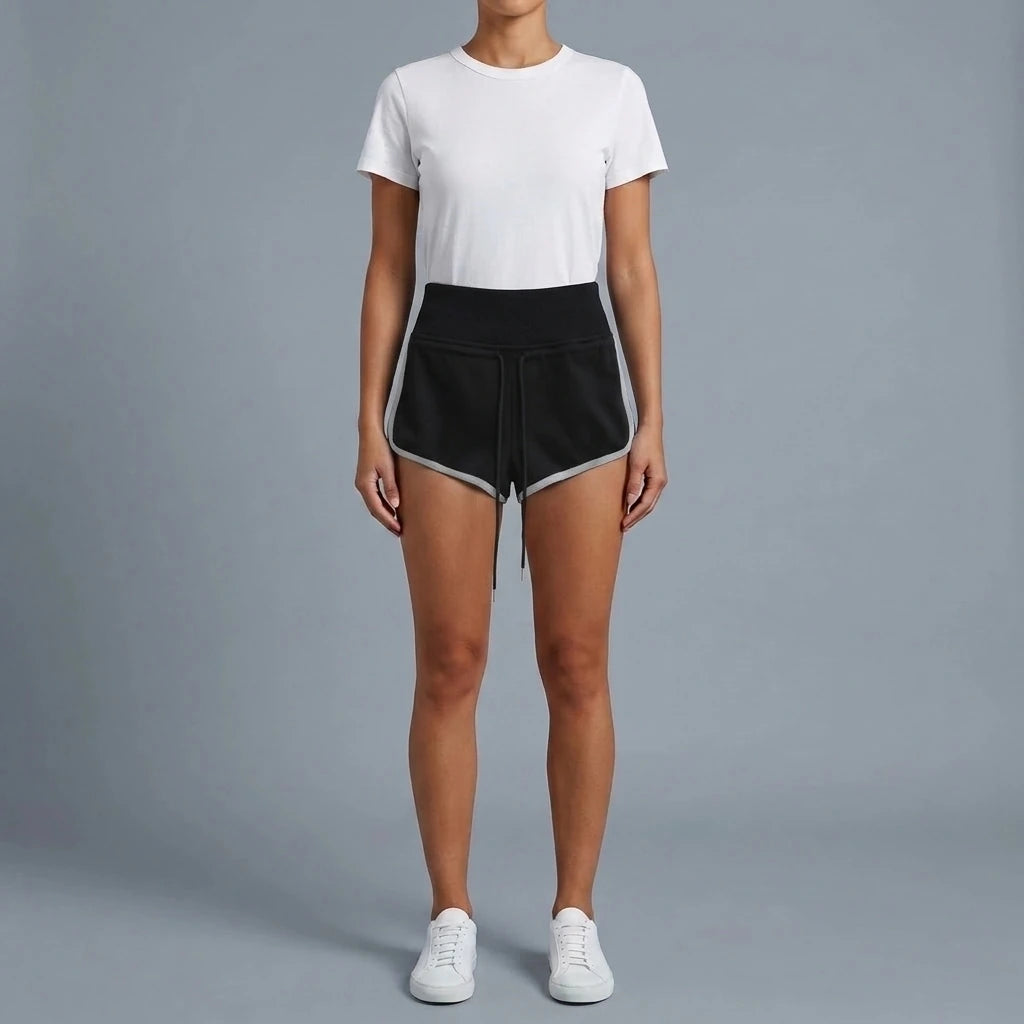 High Waist Wide Waistband Color Block Shorts for Sports and Leisure — variant_front