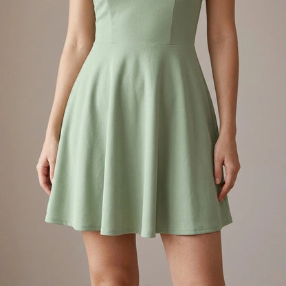 Green Ruched Shirred Mini Dress Slip for Women, High Waist A-Line, Sleeveless, Cocktail, Vacation, Summer Party, Polyester, Green — gallery_04.webp