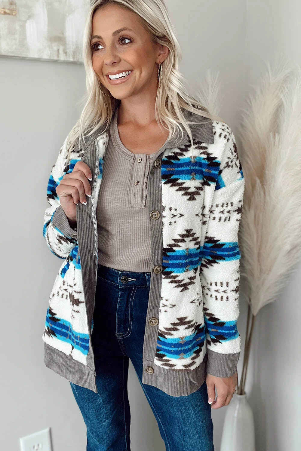 Pink Western Sherpa Corduroy Trim Jacket — variant_front