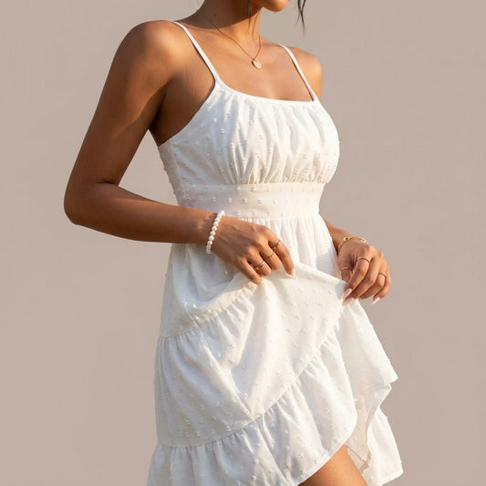 Clothing  Swiss Dot Print Strap Dress for Women Summer Casual Fit Bodycon Mini Dress — lifestyle_lead