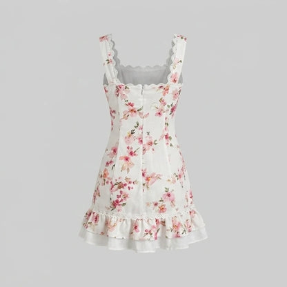 Back product-only image of Floral Square Neck Button Mini Dress