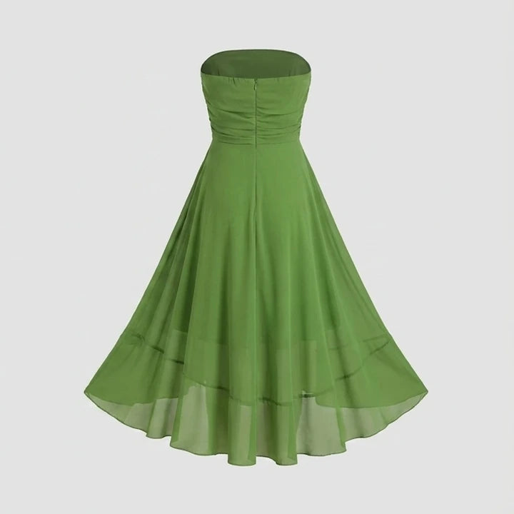 Back product-only image of Green Flowy Strapless Midi Dress