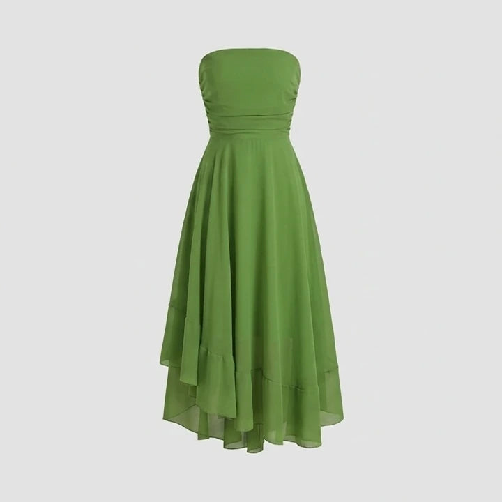 Front product-only image of Green Flowy Strapless Midi Dress