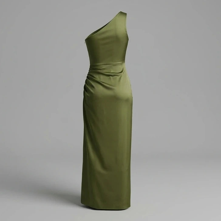 Back product-only image of green-one-shoulder-tunic-maxi-dress