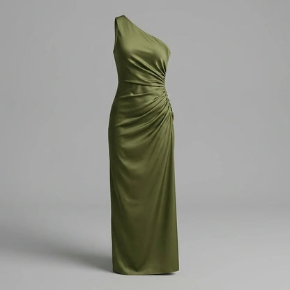Front product-only image of green-one-shoulder-tunic-maxi-dress