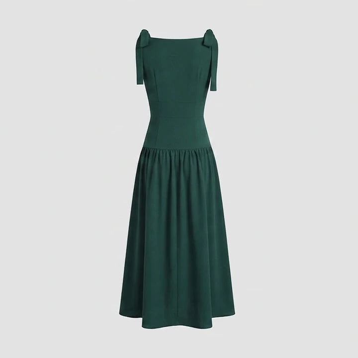 Back product-only image of Green Ruched A-Line Sleeveless Maxi Dress
