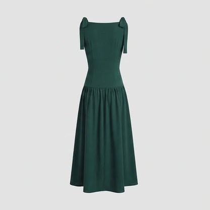 Back product-only image of Green Ruched A-Line Sleeveless Maxi Dress