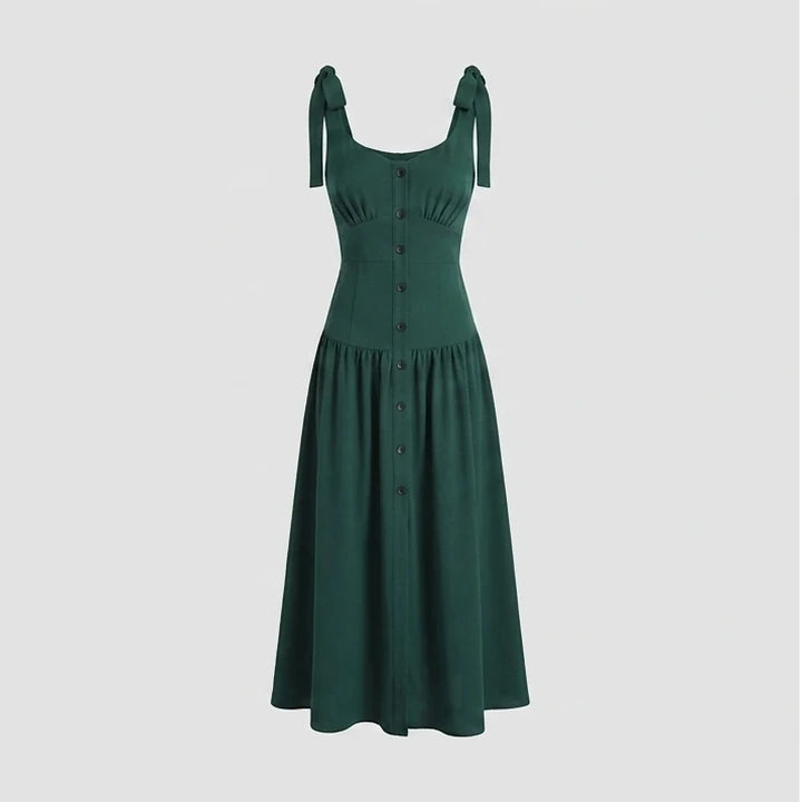Front product-only image of Green Ruched A-Line Sleeveless Maxi Dress