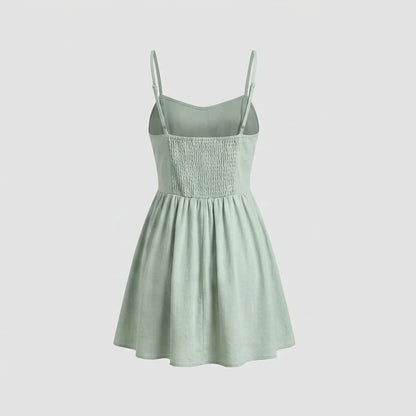 Back product-only image of green-shirred-slip-mini-dress