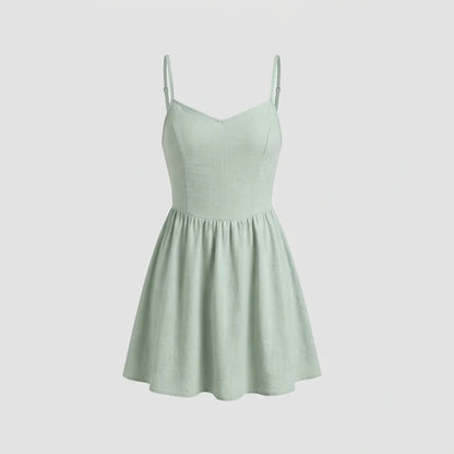 Front product-only image of green-shirred-slip-mini-dress