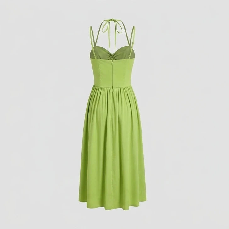 Front product-only image of green-sweetheart-neck-slip-midi-dress