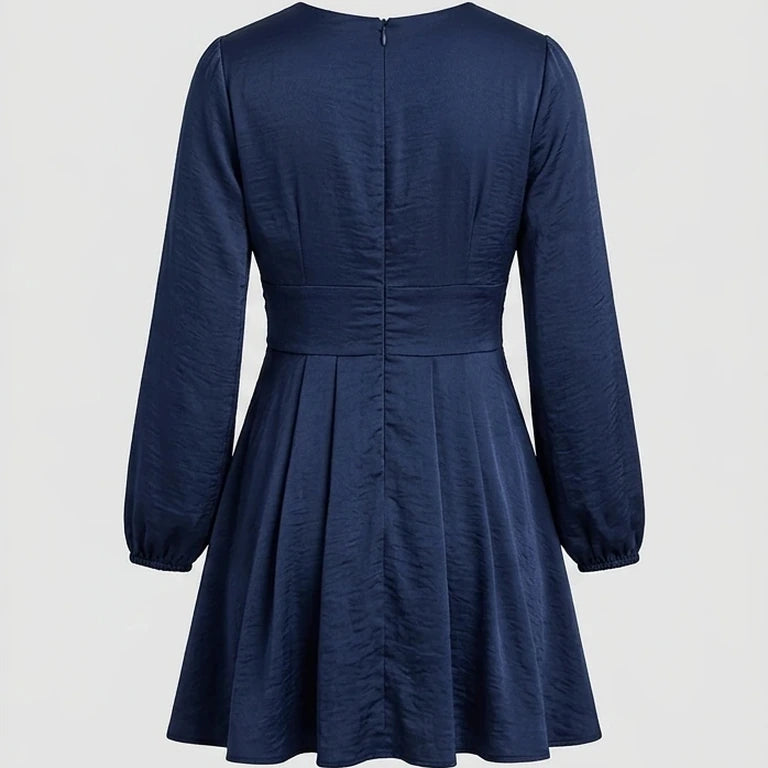 Back product-only image of navy-ruched-a-line-mini-dress