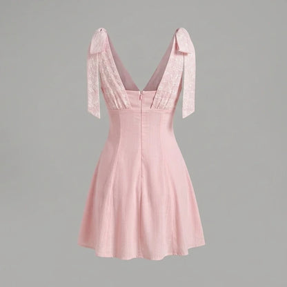 Back product-only image of Pink Embroidery Splicing Mini Dress