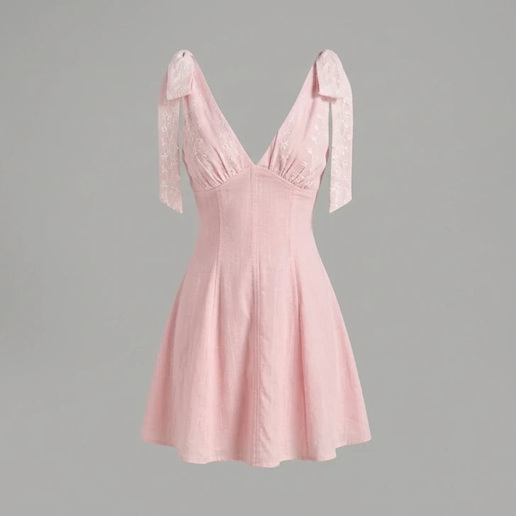 Front product-only image of Pink Embroidery Splicing Mini Dress