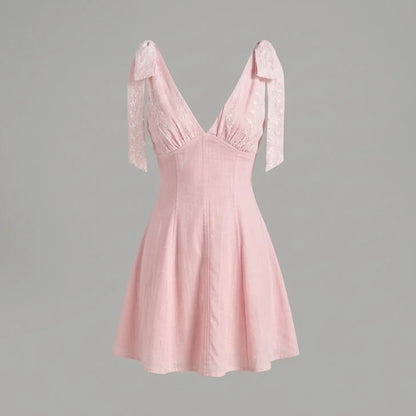Front product-only image of Pink Embroidery Splicing Mini Dress