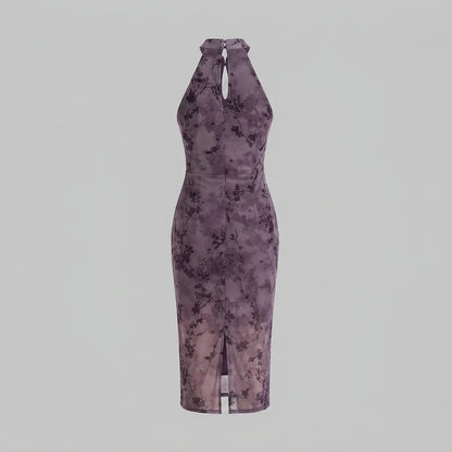 Back product-only image of Purple Sleeveless Bodycon Midi Dress