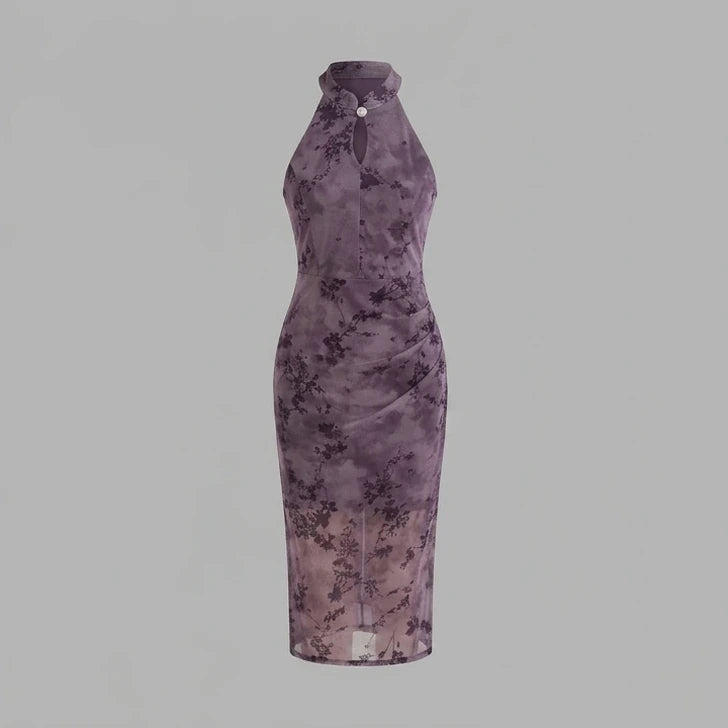 Front product-only image of Purple Sleeveless Bodycon Midi Dress