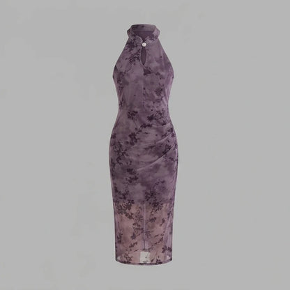 Front product-only image of Purple Sleeveless Bodycon Midi Dress