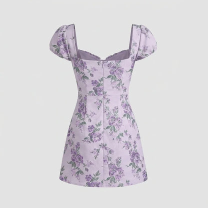 Back product-only image of purple-sweetheart-neck-jacquard-mini-dress