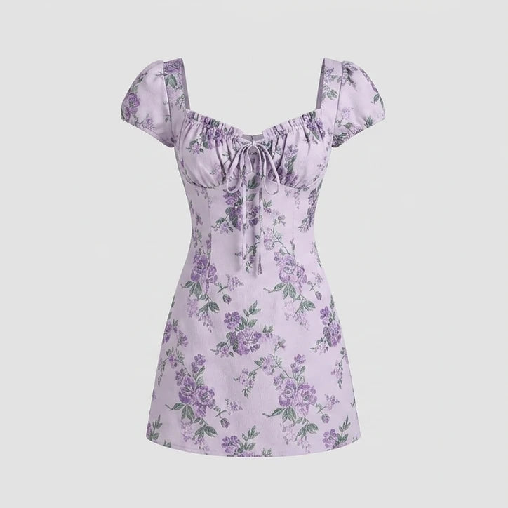 Front product-only image of purple-sweetheart-neck-jacquard-mini-dress